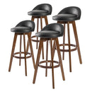 4X 72Cm Oak Wood Bar Stool Leather Leila Black Brown