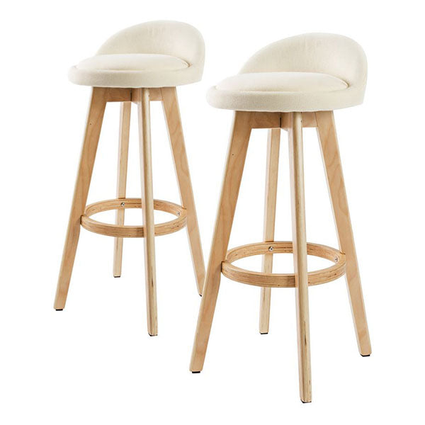 2X Oak Wood Bar Stool 72Cm Fabric Leila Beige