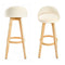 2X Oak Wood Bar Stool 72Cm Fabric Leila Beige