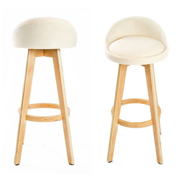 2X Oak Wood Bar Stool 72Cm Fabric Leila Beige