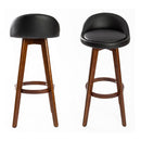 2X 72Cm Oak Wood Bar Stool Leather Leila Black Brown