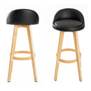 2X 72Cm Oak Wood Bar Stool Leather Leila Black