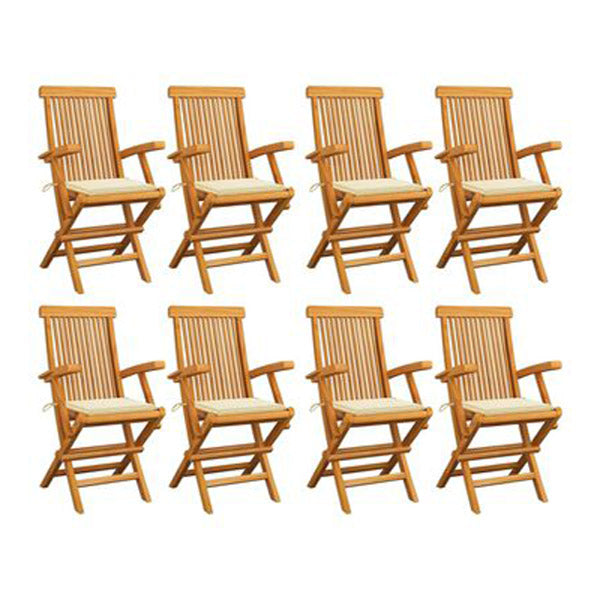 Garden Chairs With Cream Cushions 8 Pcs Solid Teak Wood With Armrest