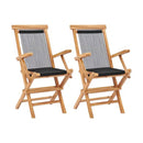 Folding Garden Chairs With Armrest 2 Pcs Solid Teak Wood And Rope
