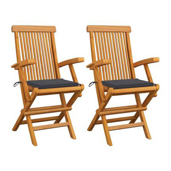 Garden Chairs 2 Pcs With Cushions Anthracite Solid Teak Wood