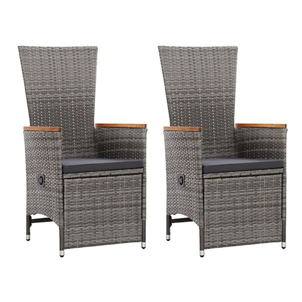Reclining Garden Chairs 2 Pcs With Dark Grey Cushions Poly Rattan Grey