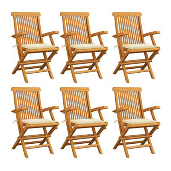 Garden Chairs With Cream Cushions 6 Pcs Solid Teak Wood