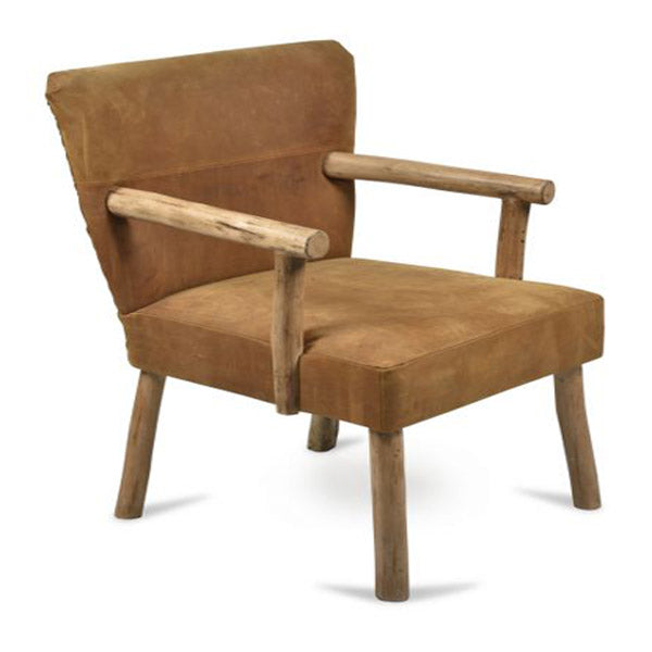 Wooden Leather Chair Tan And Natural 68X75X95Cm