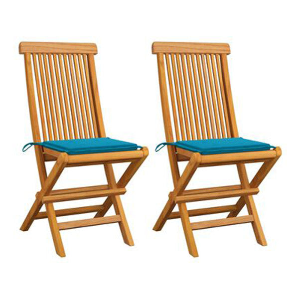 Garden Chairs With Blue Cushions 2 Pcs Solid Teak Wood 47X60X89 Cm