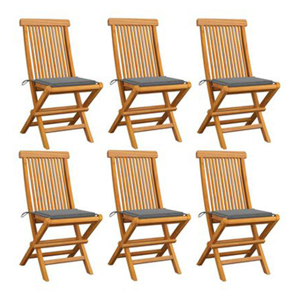 Garden Chairs 6 Pcs With Grey Cushions Solid Teak Wood