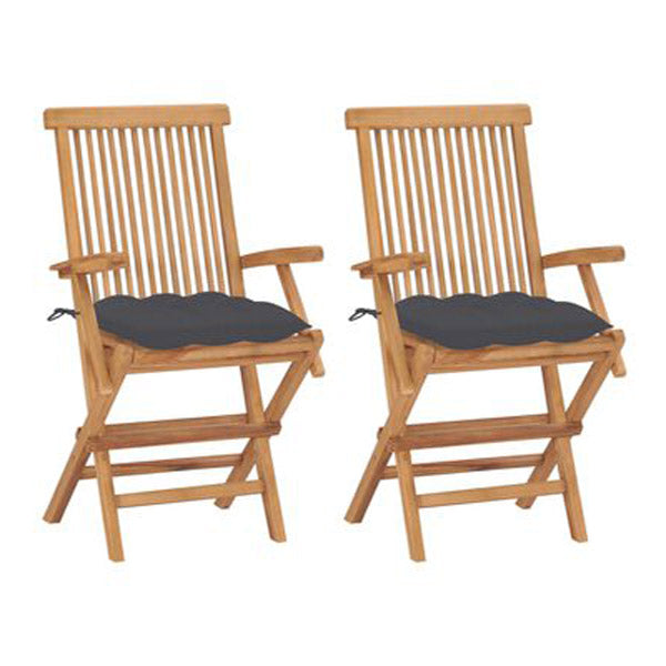 Garden Chairs With Anthracite Cushions Solid Teak Wood 2 Pcs