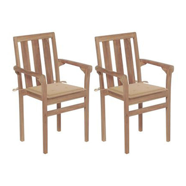 Garden Chairs 2 Pcs With Beige Cushions Solid Teak Wood