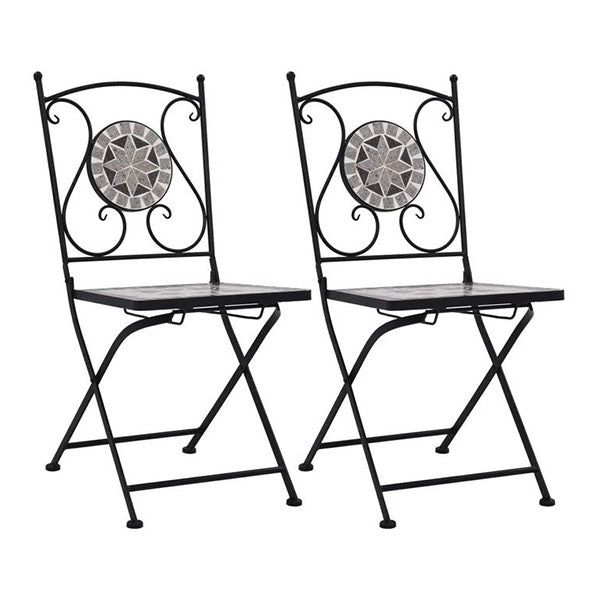 Mosaic Bistro Chairs Powder Coated Iron Frame 2 Pcs