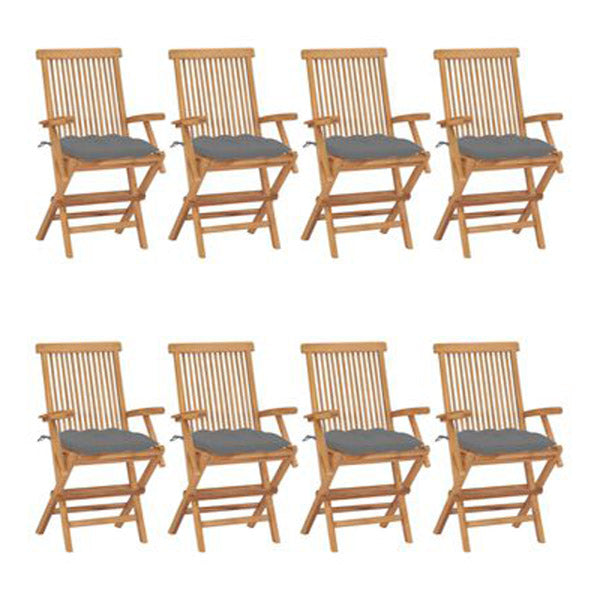 Garden Chairs With Grey Cushions 8 Pcs Solid Teak Wood