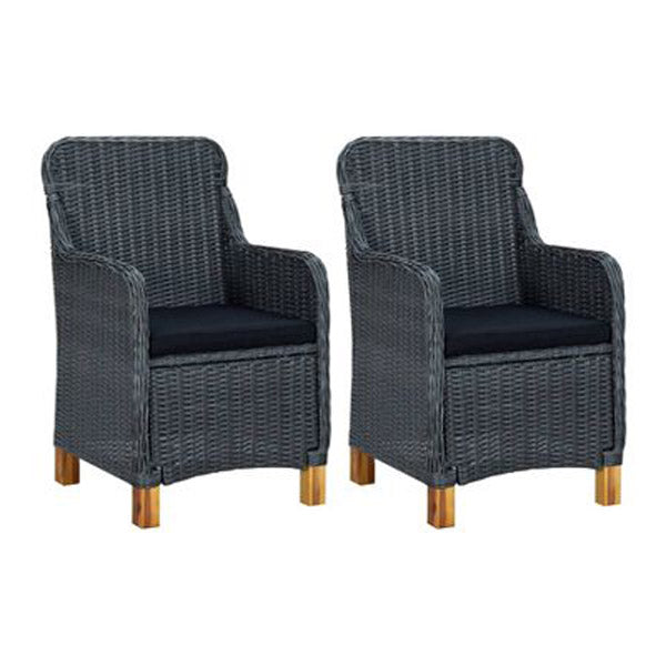 Garden Chairs 2 Pcs With Black Cushions Poly Rattan Dark Grey