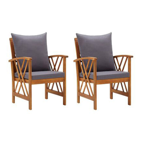 Garden Chairs With Dark Grey Cushions 2 Pcs Solid Acacia Wood