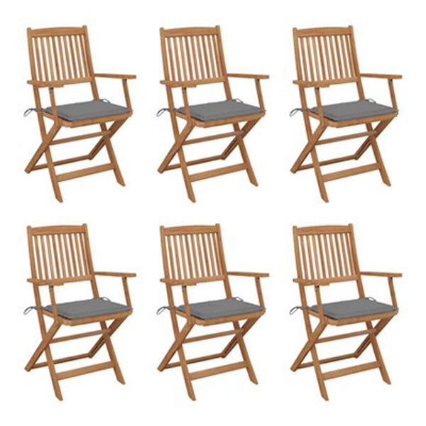 Folding Garden Chairs With Grey Cushions 6 Pcs Solid Acacia Wood