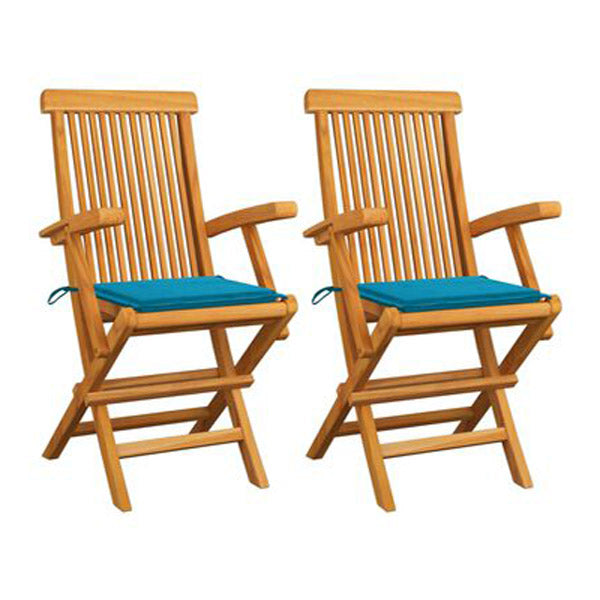 Garden Chairs With Blue Cushions 2 Pcs Solid Teak Wood 55X60X89 Cm