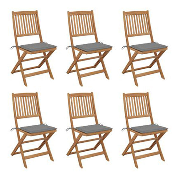 Folding Garden Chairs With Grey Cushions Solid Acacia Wood 6 Pcs