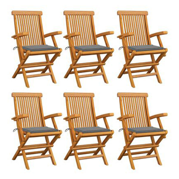 6 Pcs Garden Chairs With Grey Cushions Solid Teak Wood