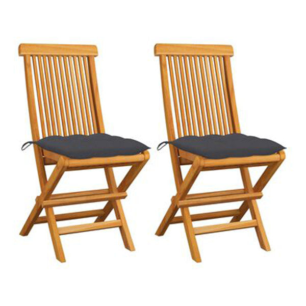 Garden Chairs With Anthracite Cushions 2 Pcs Solid Teak Wood