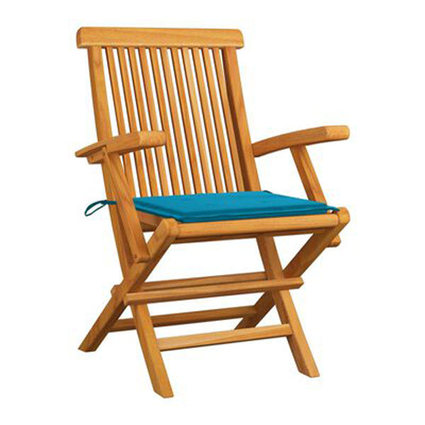 Garden Chairs With Blue Cushions 4 Pcs Solid Teak Wood With Armrest