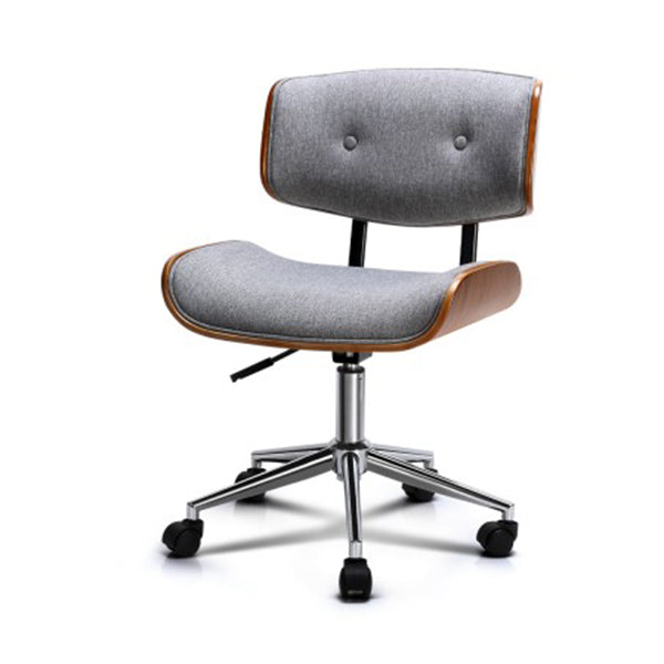 Executive Wooden Office Chair Fabric Computer Bentwood Seat Grey