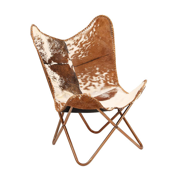 Butterfly Chair Genuine Goat Leather Brown And White