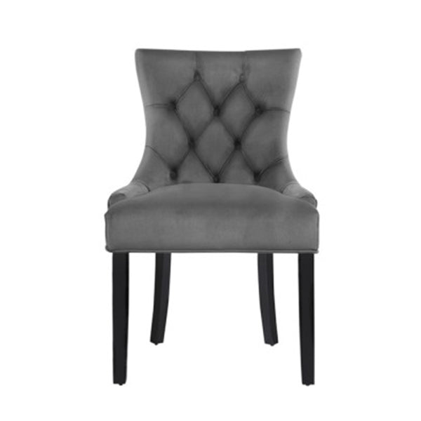 French Provincial Retro Chair Wooden Velvet Fabric Grey