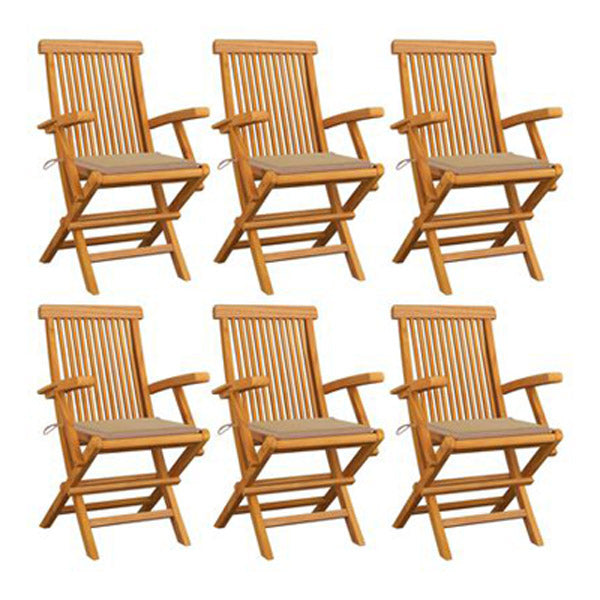 Garden Chairs With Beige Cushions 6 Pcs Solid Teak Wood