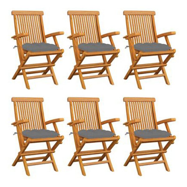 Garden Chairs With Grey Cushions 6 Pcs Solid Teak Wood