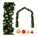 Christmas Garland Decorated With Baubles And Led Lights 20 M