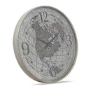 World Globe Metal Clock Silver 80Cm