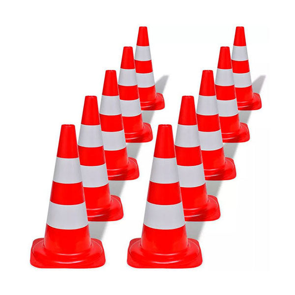 10 Reflective Traffic Cones Red And White 50 Cm