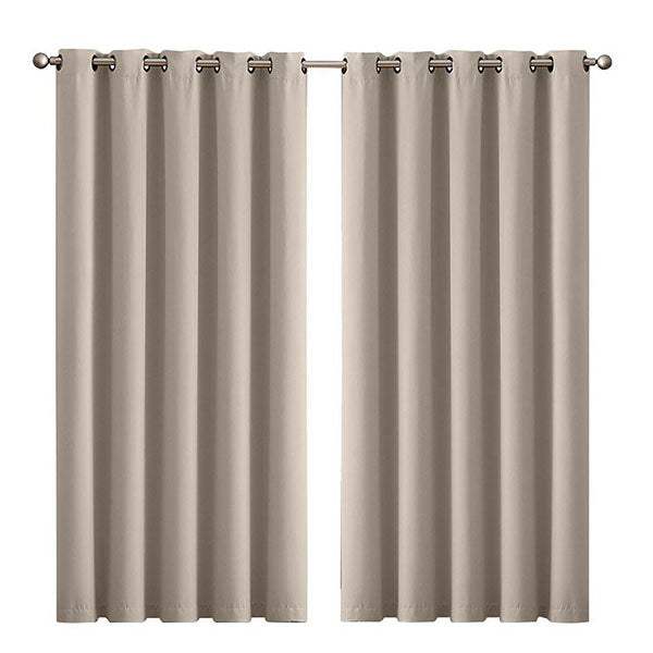 2X Blockout Curtains Panels 3 Layers Eyelet Room Darkening 180X230 Cm Beige