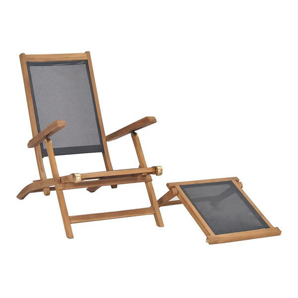 Deck Chair With Footrest Solid Teak Wood Black