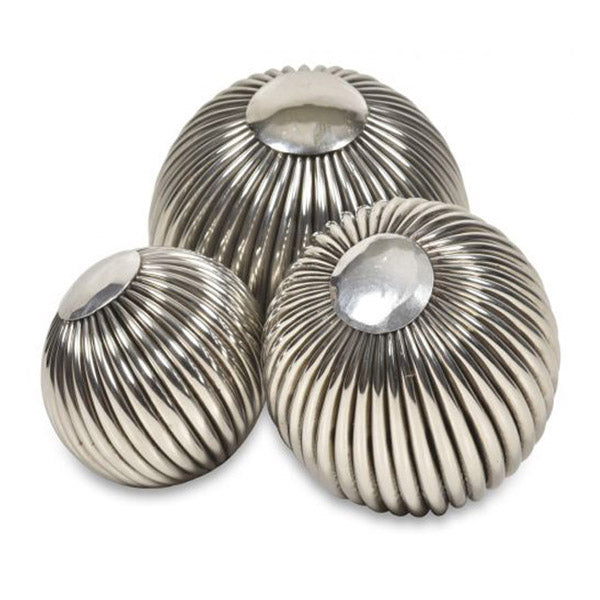3 Piece Steel Striped Decorative Ball Set Silver