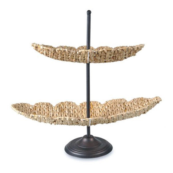 Leaf Two Tier Stand Rush Grass And Iron Natural And Black