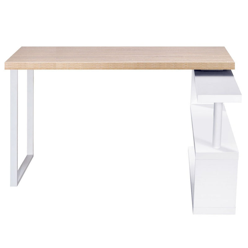 Rotary Corner Brown Office Computer Desk w/ White Bookshelf