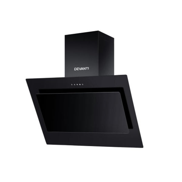 Devanti Rangehood 900Mm Black Angled Side Draft Canopy Glass 90Cm