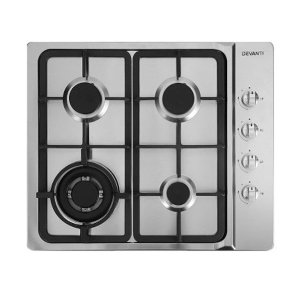 Gas Cooktop 60Cm Kitchen Stove 4 Burner Ng Lpg Stainless Steel Silver