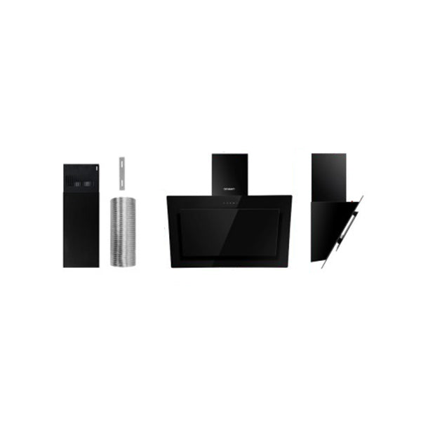 Devanti Rangehood 900Mm Black Angled Side Draft Canopy Glass 90Cm