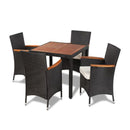 5 Piece Outdoor Dining Set Acacia Top With Cushions Poly Rattan Black