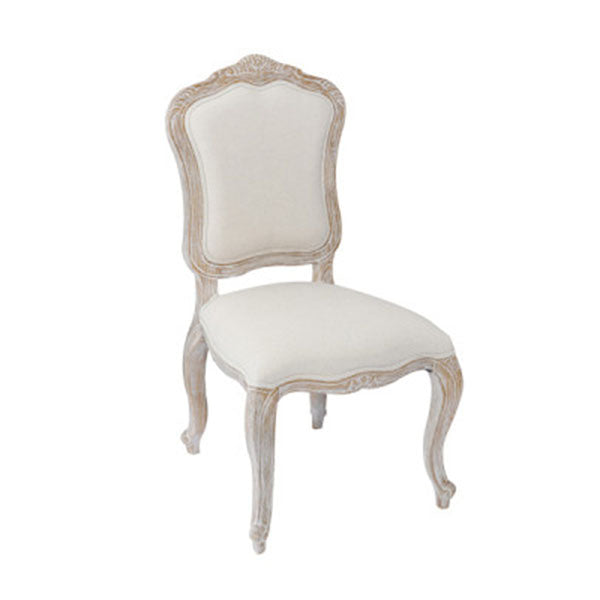 2Pcs Dining Chair Linen Fabric Beige Oak Wood White Washed Finish