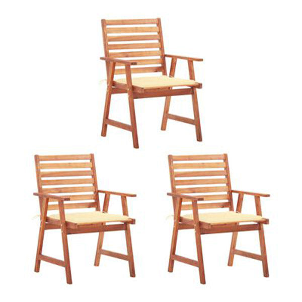 Outdoor Dining Chairs 3 Pcs With Cream Cushions Solid Acacia Wood