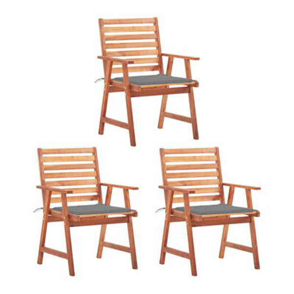 Outdoor Dining Chairs 3 Pcs With Grey Cushions Solid Acacia Wood