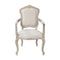 2Pcs Dining Arm Chair Linen Fabric Beige Oak Wood White Washed Finish