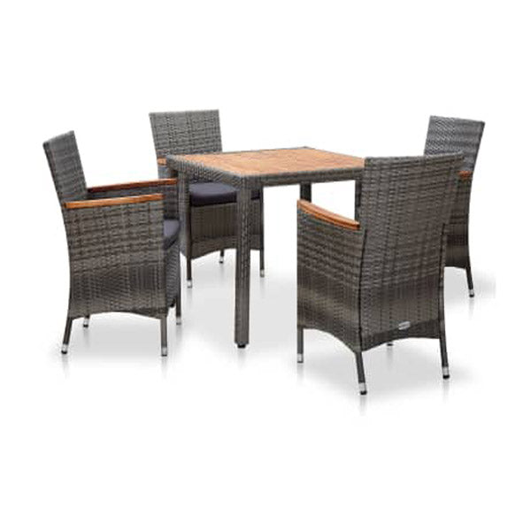 5 Piece Garden Dining Set With Cushions Poly Rattan Grey