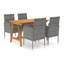 5 Piece Garden Dining Set Grey With Dark Grey Cushion