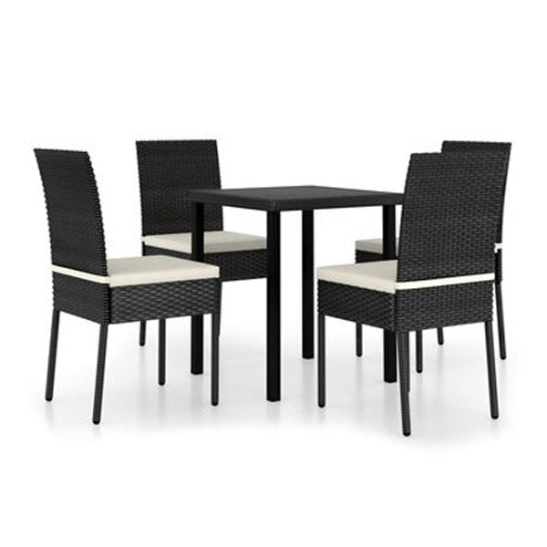 5 Piece Garden Dining Set With Cream Cushions Poly Rattan Black